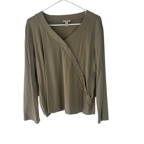 J. Jill Women's Size Small Sage Green Asymmetrical Button Rayon Top - Picture 1 of 9